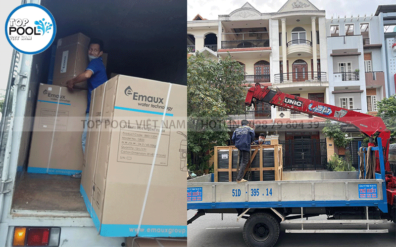 giao thiết bị hồ bơi cho khách