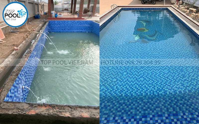 dán gạch mosaic hồ bơi