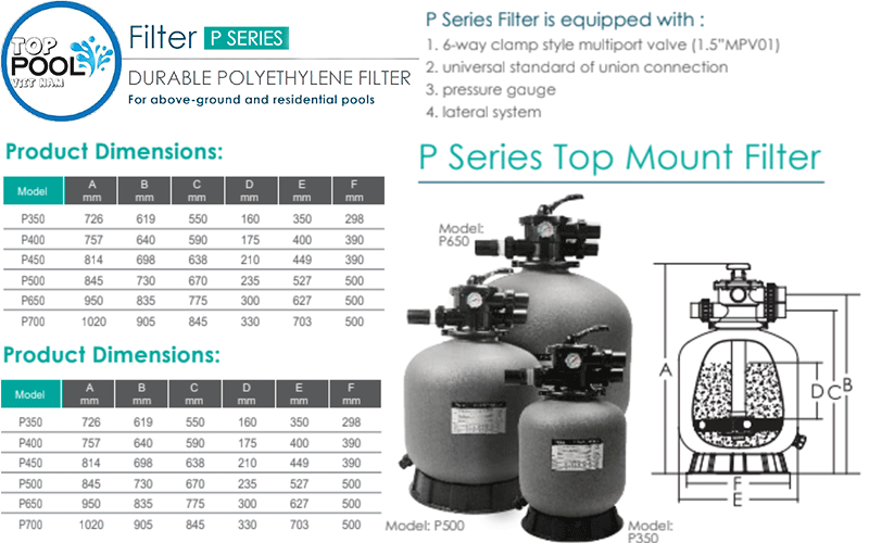 kích thước binh lọc cát emaux p350