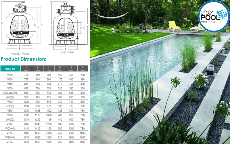 kích thước bình lọc cát emaux v650