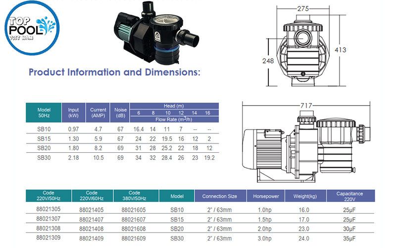 máy bơm bể bơi emaux sb20