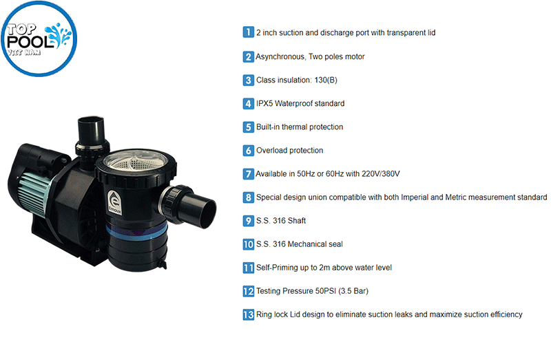 Đặc tính máy bơm hồ bơi Emaux SB10