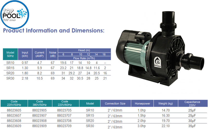 máy bơm lọc hồ bơi emaux sr20