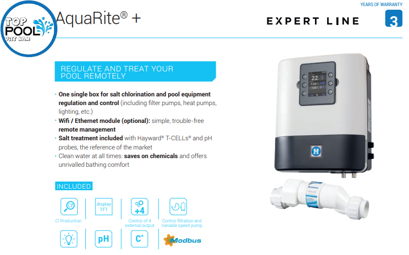 Máy điện phân muối Hayward AquaRite AQR-PLUS-T3E