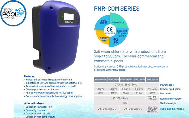 máy điện phân muối hồ bơi Pentair 20gr.h 