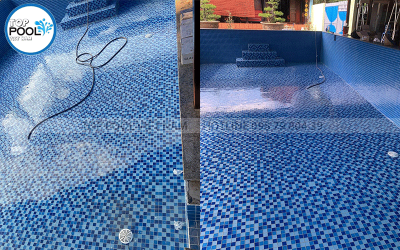 ốp gạch mosaic hồ bơi gia đình tại Bến Tre