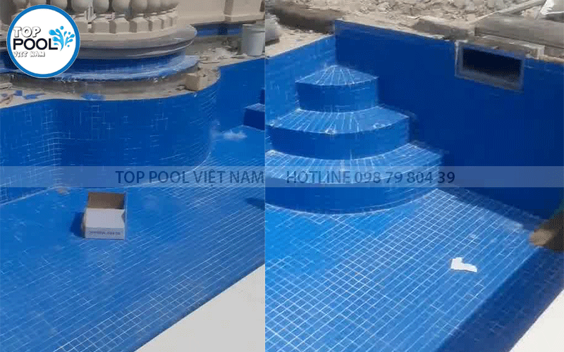 ốp gạch mosaic hồ bơi gia đình