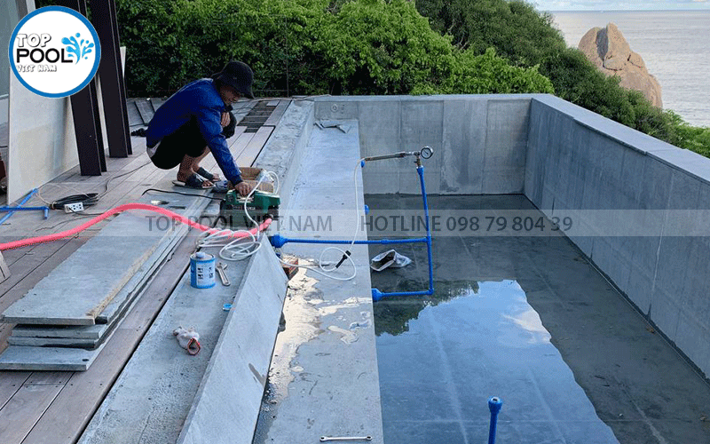 thi công bể bơi vô cực tại Cần Giờ