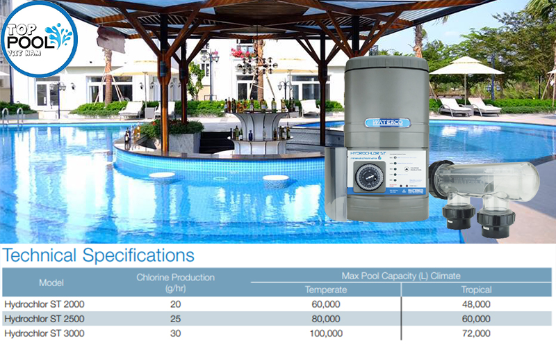 Thông số kỹ thuật máy điện phân muối Waterco ST 2000