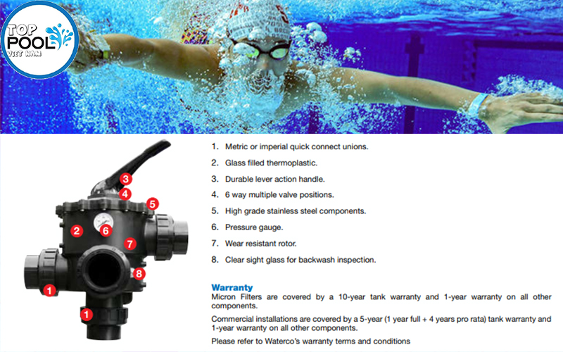 Cấu tạo van bình lọc hồ bơi Waterco S500